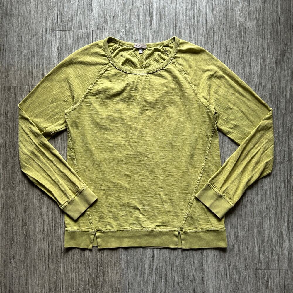 Mod-o-doc Chartreuse Green Crewneck 100% Cotton Long Sleeve Shirt Size Medium